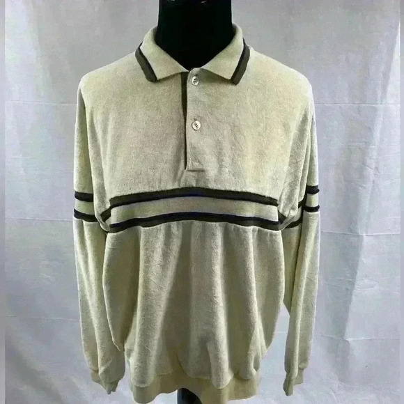 Campus Velour Vintage Partial Button Long Sleeve Top Men's Groovy Shirt XL - Picture 1 of 9